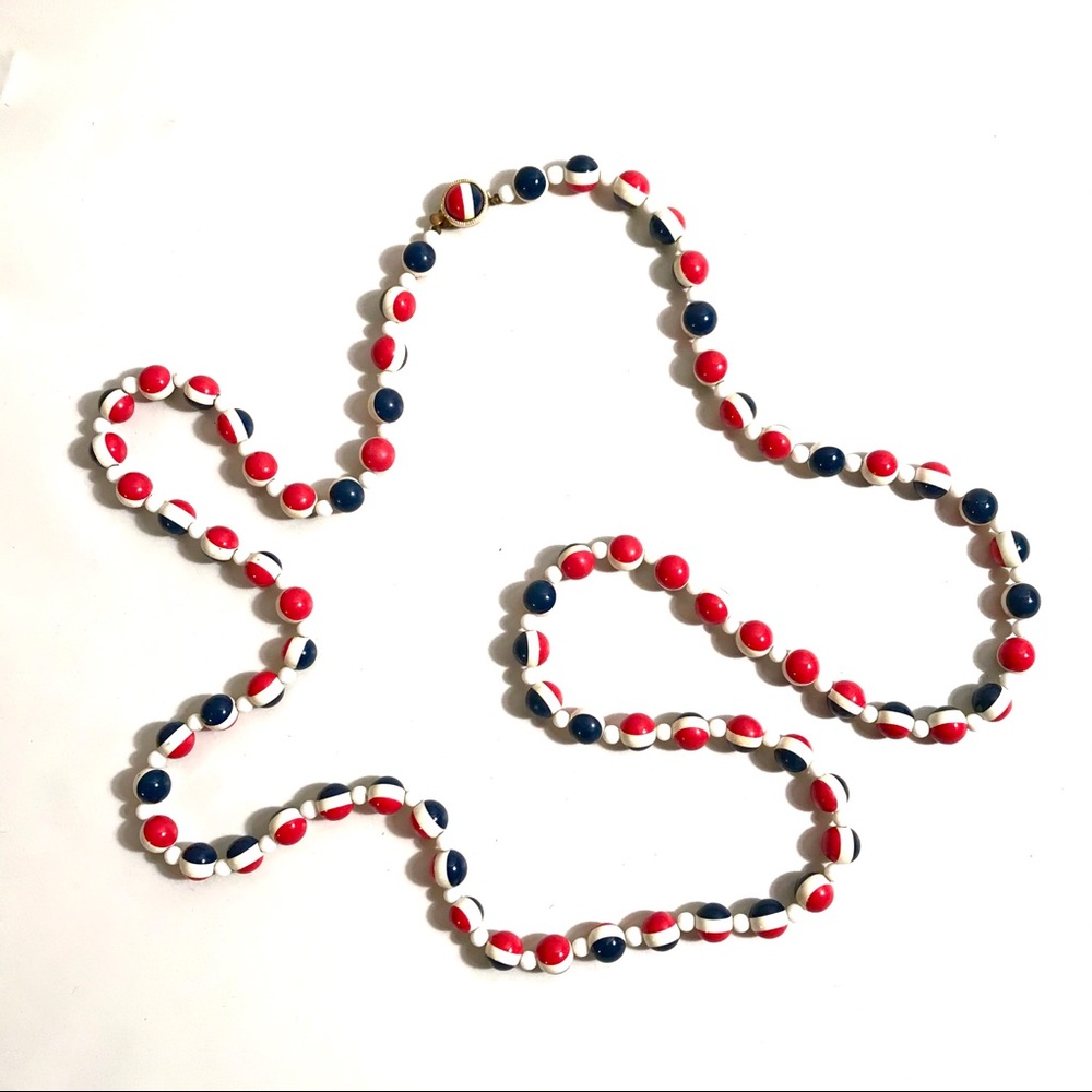 Vintage ‘50’s Red, White, & Blue Beaded Necklace